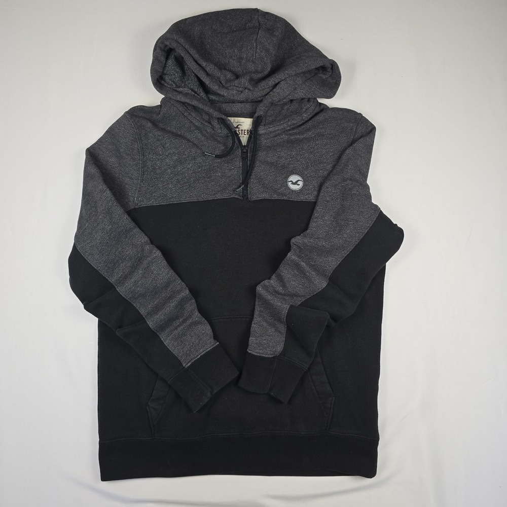 Hollister Hoodie Womens Medium Black Grey Color Block 1/4 Zip